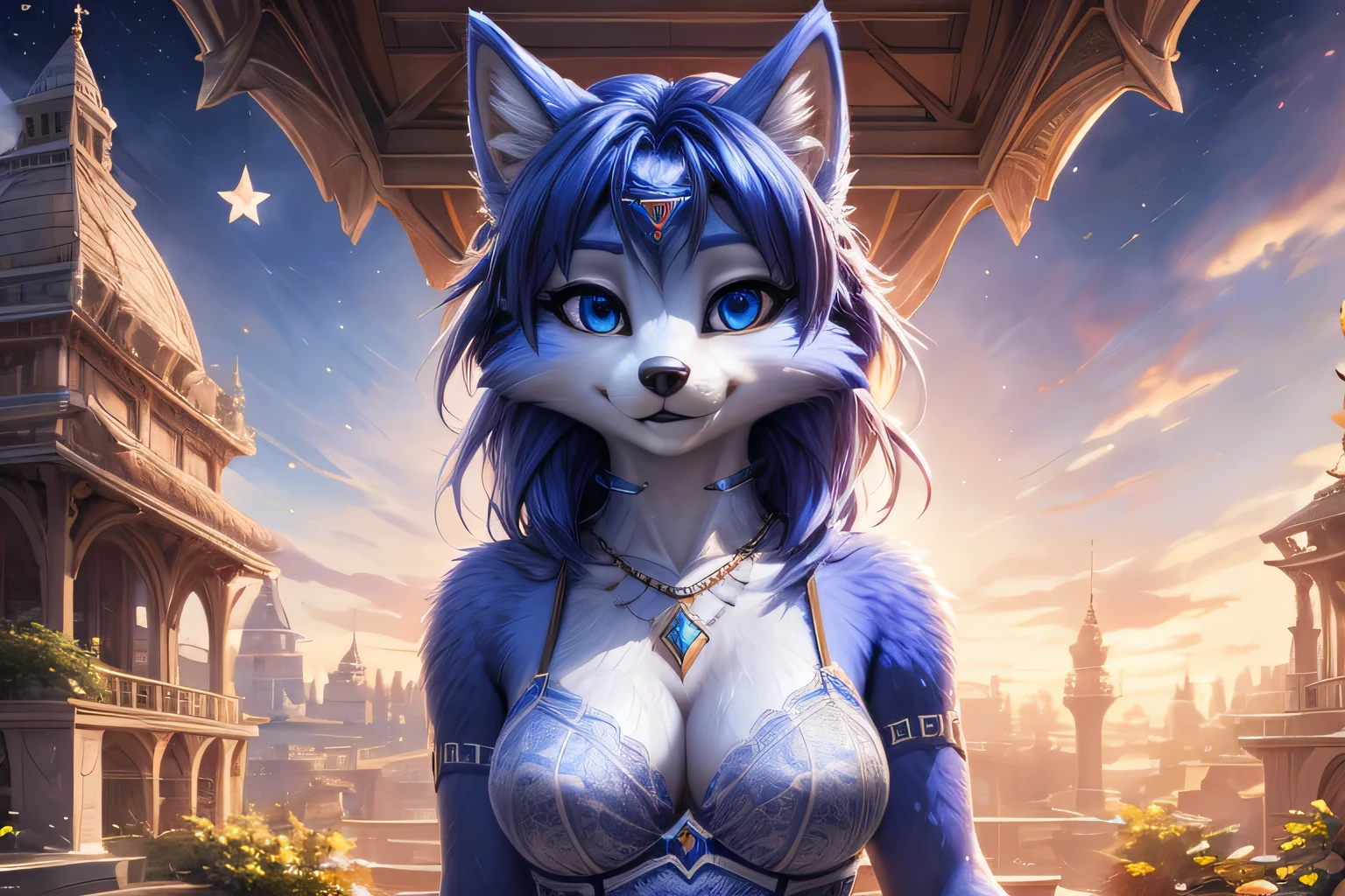 skra, krystal, Star Fox, Young girls, (detailed), viewer view, Furry, Solo, 1, high resolution((clear structural details)), Detailed realism, graceful, Soft, 4K, Excellent quality, highly detailed, (powerful), Detailed fur, Stand lace adult women,Slobber,Flirting,Cleavage