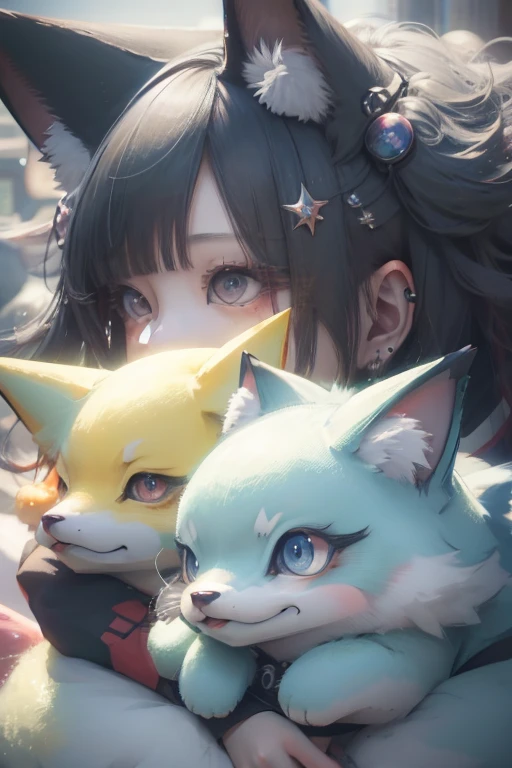 Close-up scene of a bunch of cartoon Pokemon characters，以混乱和各自unique的特色为灵感。Concept illustrations in pixel art and Pokemon style，Show the style of cute Pokémon，mystery、novelty、Earth-type and various other Pokémon。Photos of real life are integrated into the picture，Adds Pokémon-style realism。at the same time，呈现出mystery、Strange and fox-like Pokémon。Drawing on Digimon key art and the work of Ken Sugimori，营造一种mystery、unique、Attractive visual effects。Try to include as much detail as possible，Make the picture high resolution、Ultra-realistic effects。You can also use professional and photography techniques，Highlight the vividness of colors、The natural light and the exquisiteness of the whole picture。