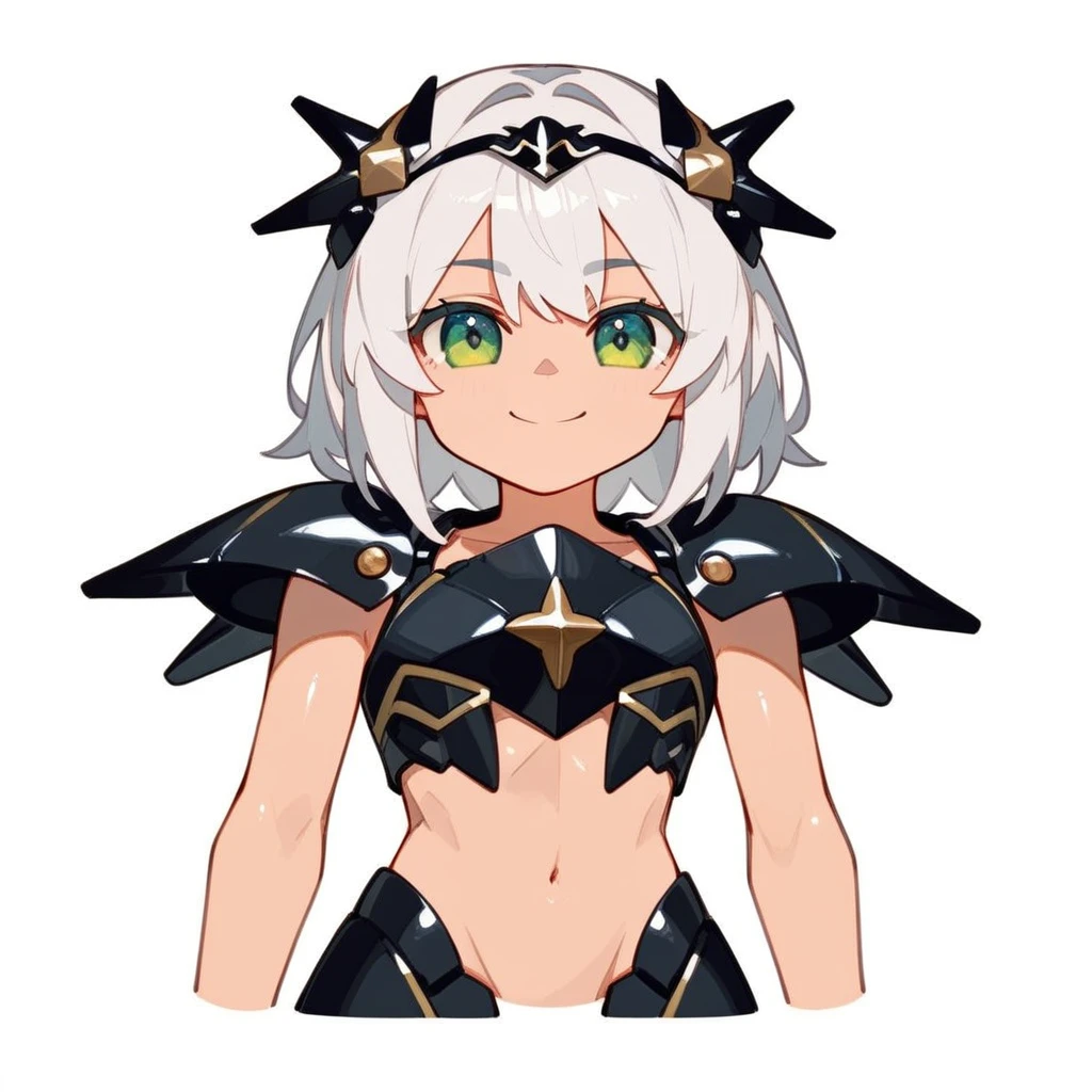 score_9, score_8_up, source_anime, masterpiece, best quality, BREAK 1girl, chibi, upper body, shiny black armor, long white hair, smile, rating_safe