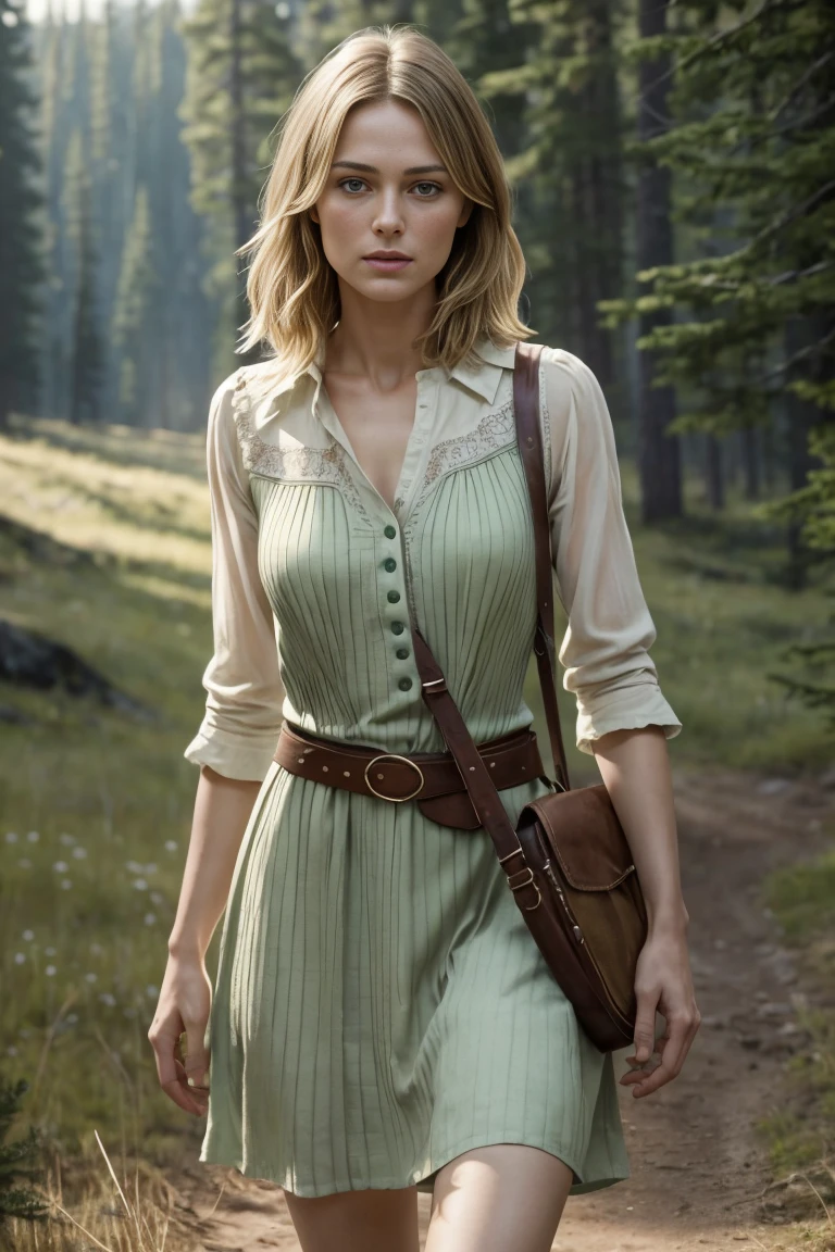 Beautiful mature woman, (Keira Knightley: 0.5), alone, (Skin Texture: 1.1), A face with attention to detail, Detailed lips, Fine grain, Short blonde, (Pale green western dress), Gun belt at the waist、Full Body Shot、Western Wilderness, (Athlete&#39;s Body), ((Small breasts: 1.1)),, Lewd New Bride, Realistic, (masterpiece: 1.2), Very detailed, Intricate details, Professional, Cinema Lighting, Rim Light, western drama