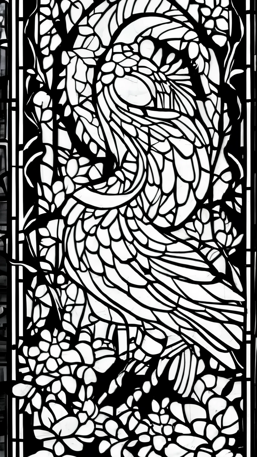 best quality, super fine, 16k, delicate, complex, mysterious, mysterious and bold designs of black and white stained glass, colorless artworks