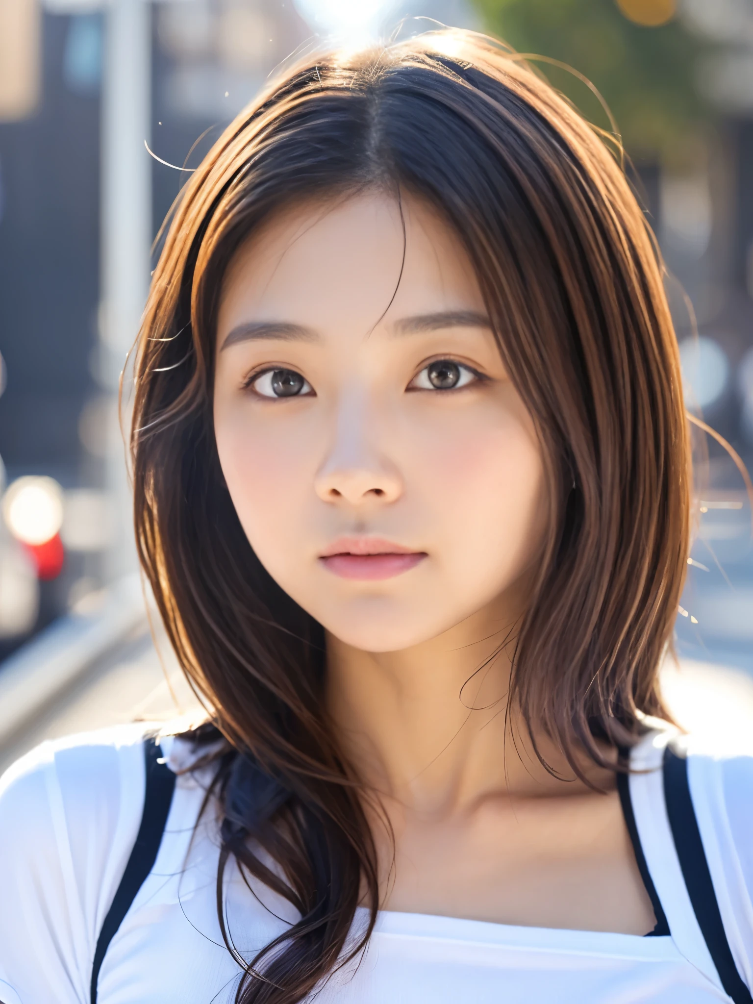 Dressed、(Photo realistic:1.4)、(Surreal:1.4)、(Real Stick:1.3)、
(Smoother lighting:1.05)、(Cinema lightingImprovement of quality:0.9)、32k、
One girl、19 years old、Realistic lighting、Backlight、Facial Light、Ray-tracing、(Bright light:1.2)、(Improvement of quality:1.4)、
(Highest quality real texture skins)、Fine Eyes、Detailed painted face、
(tired, Sleepy and satisfied:0.0)、Close-up face、T-Shirts、
(Improve your body line mood:1.1)、Shiny skin、actress、Korean Idol、Nogizaka Idol、Gravure idol pose