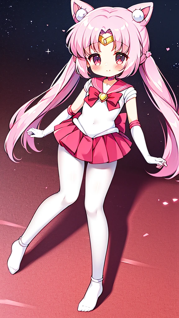 Sailor Moon，young年，，cute，Metal hairpins，（little girl），（LLoli），Pink Haible tail），Sailor Suit，Red bow，White elbow gloves，Red Skirt，No shoes，(White pantyhose)，(young)，(Small)