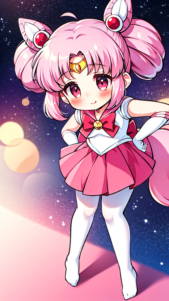 Sailor Moon，young年，，cute，Metal hairpins，（little girl），（LLoli），Pink Haible tail），Sailor Suit，Red bow，White elbow gloves，Red Skirt，No shoes，(White pantyhose)，(young)，(Small)