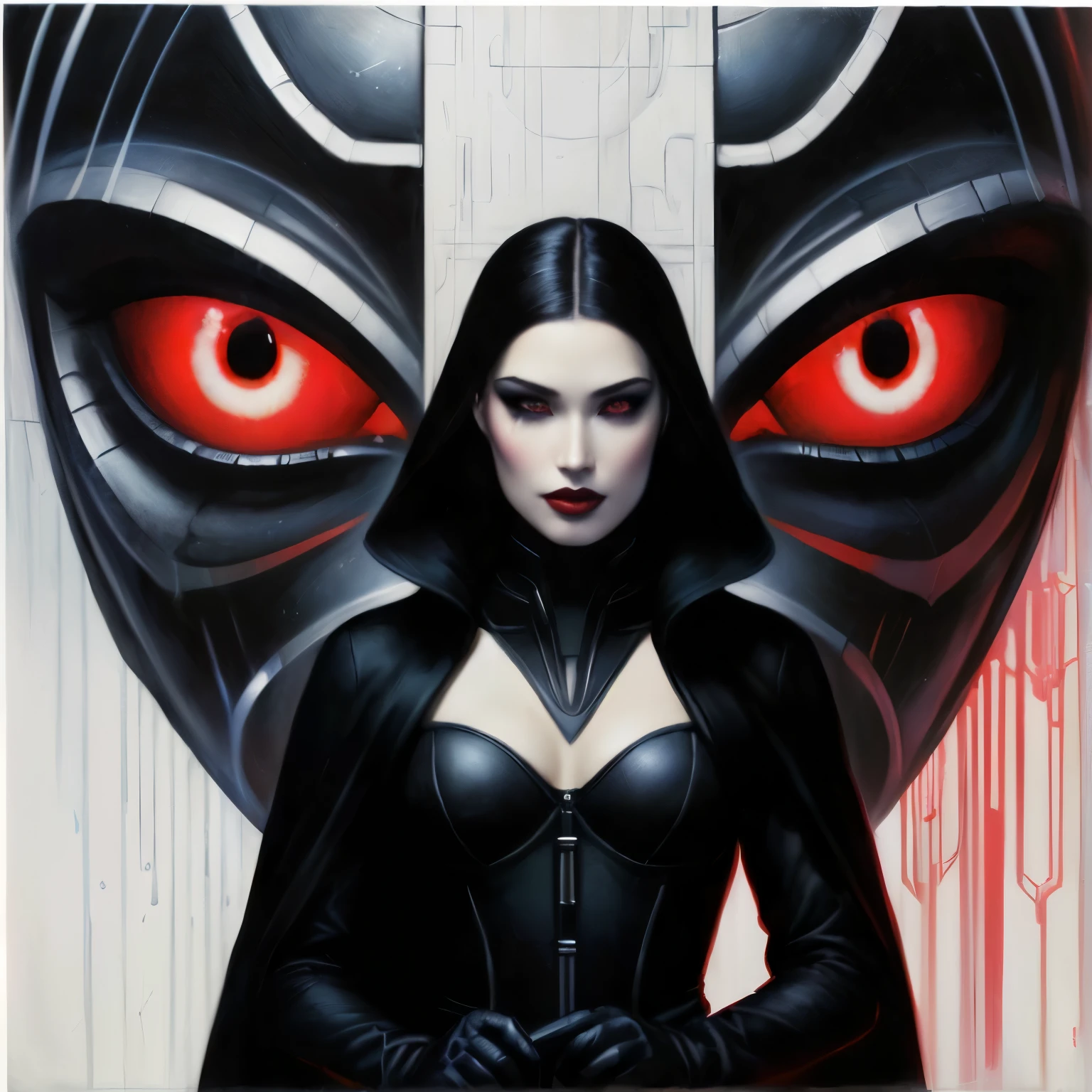 a close up of a woman in a black dress with red eyes, tom bagshaw donato giancola, artgerm and tom bagshaw, villainess, artstyle tom bagshaw, chris moore. artgerm, tom bagshaw weta studio, by tom bagshaw and boris vallejo, art tom bagshaw, donato giancola and tom bagshaw