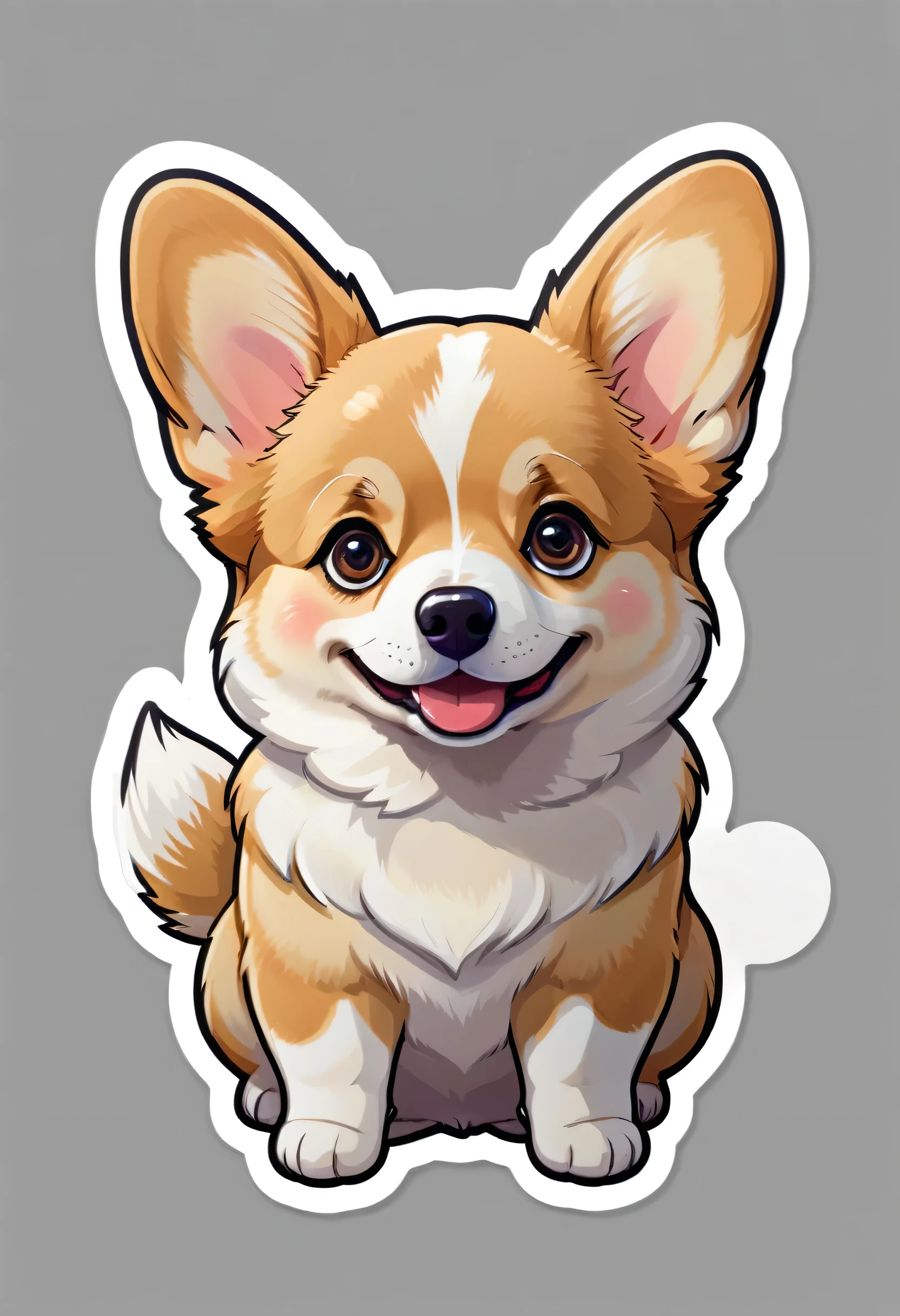 1 sticker, puppy, Welsh Corgi,  Round eyes, Cute eyes, Cute gestures, Cute expression, Simple Background