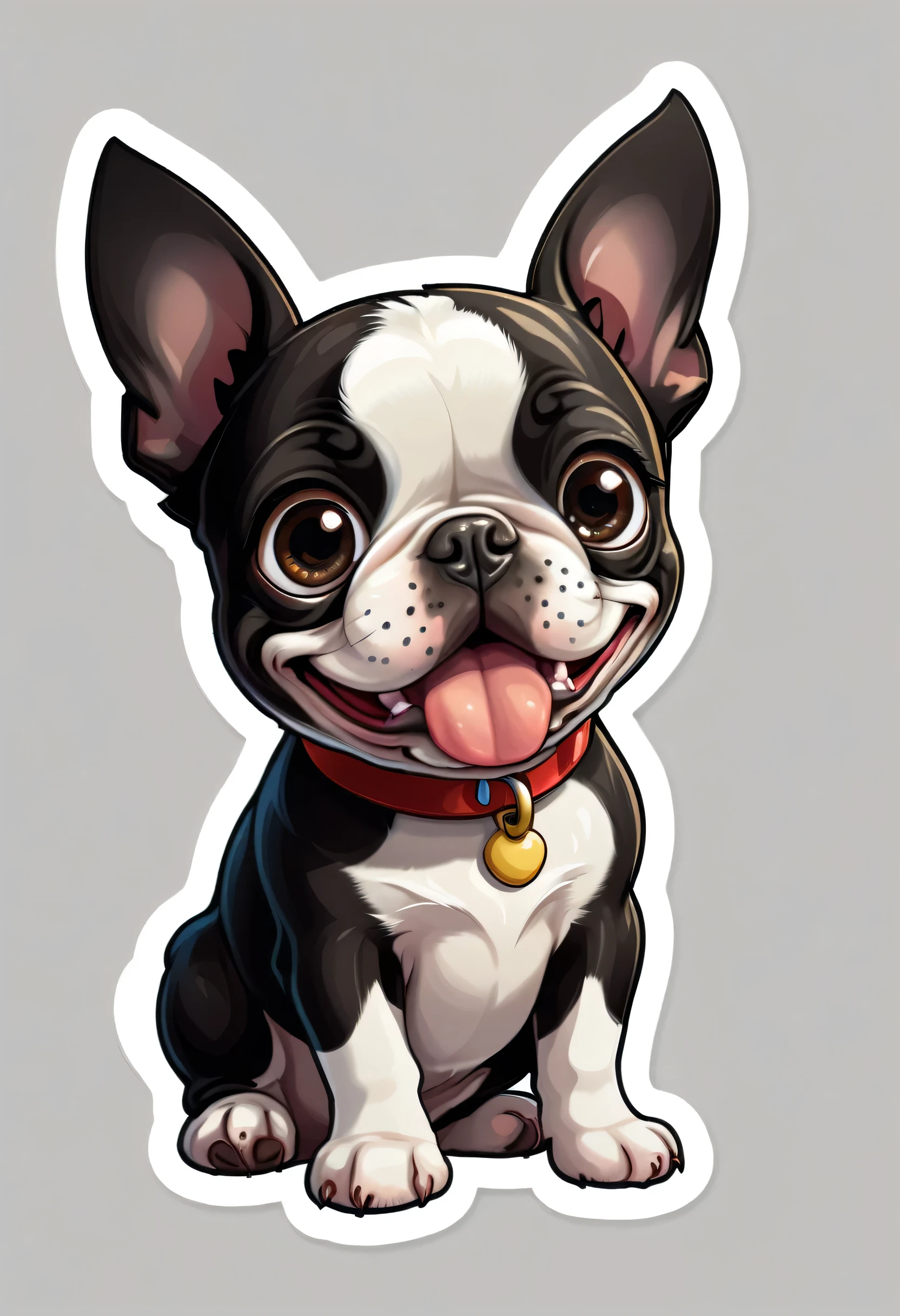 1 sticker, puppy, Boston Terrier,   Round eyes, Cute eyes, Cute gestures, Cute expression, Simple Background