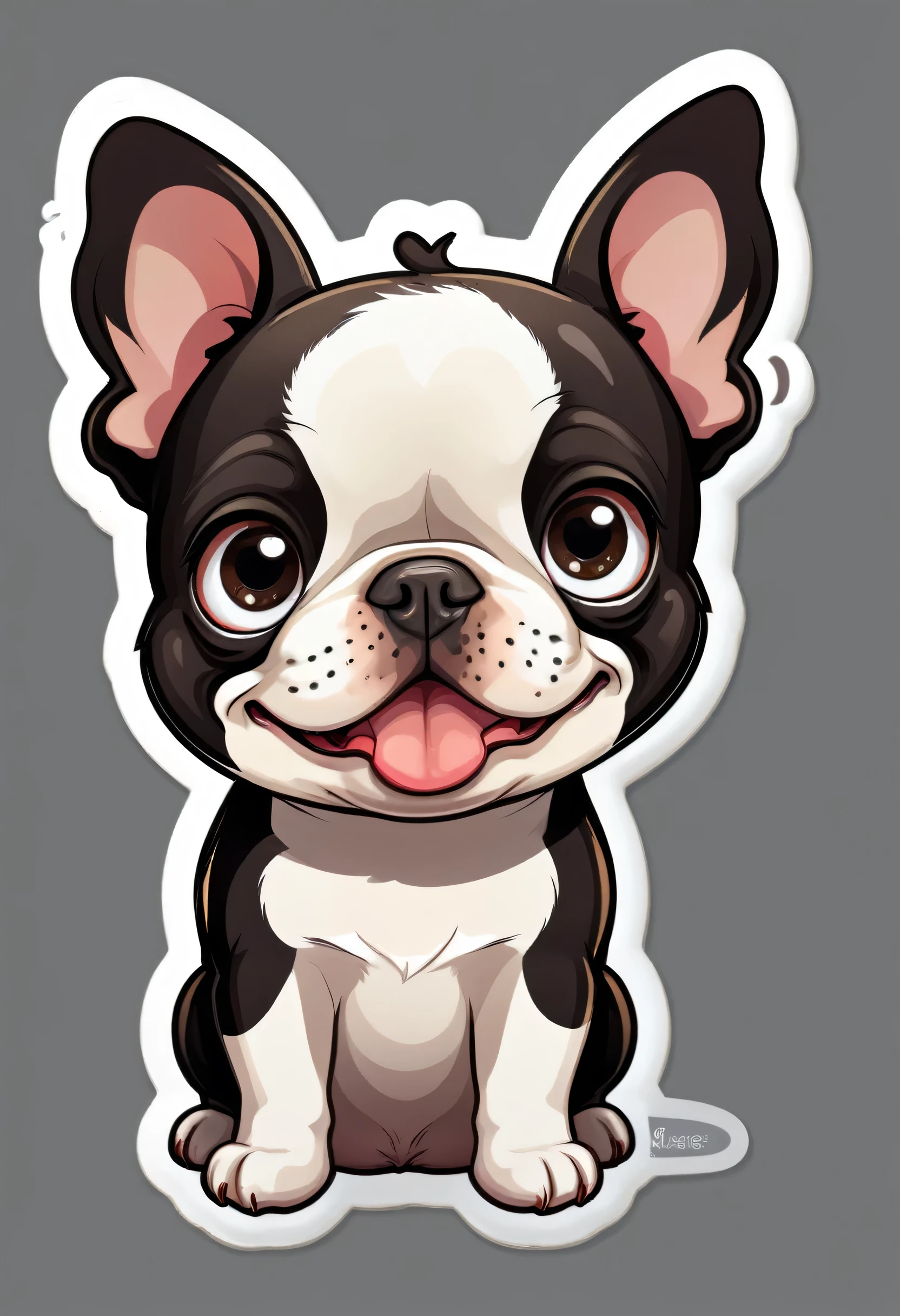 1 sticker, puppy, Boston Terrier, Round eyes, Cute eyes, Cute gestures, Cute expression, Simple Background