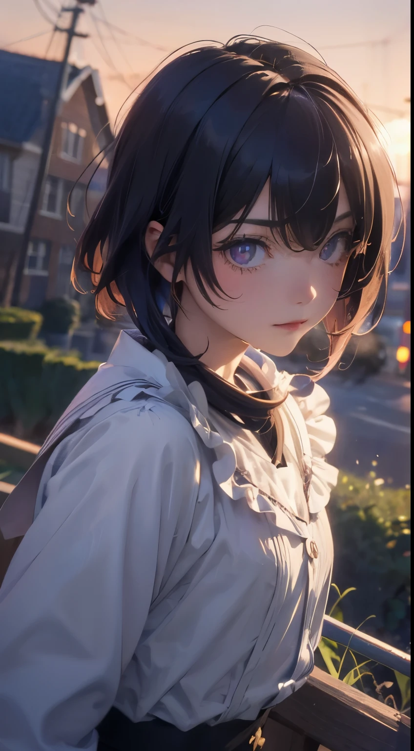 (gradient hair, dutch angle:1.3), grain du film, aberration chromatique, ville, Masterpiece, Best quality, Photo brute, photoreallistic, absurdes, 1fille, mignon, perspective, Tir de cowboy, high resolucion, Ultra detailded, Detailed eyes and face, pupilles pointues, realistic pupils, mise au point nette, summer, Nuit,