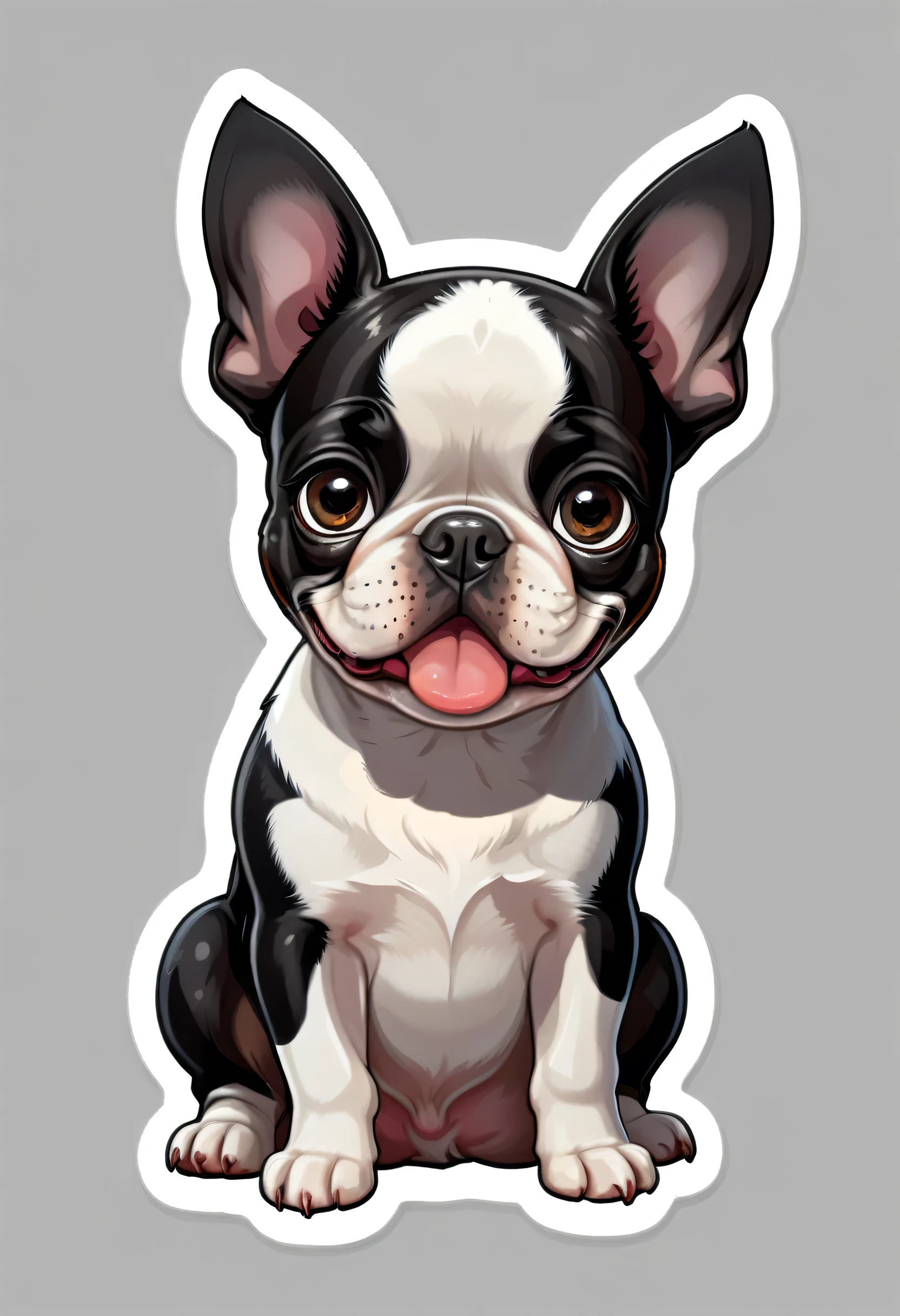 1 sticker, puppy, Boston Terrier,   Round eyes, Cute eyes, Cute gestures, Cute expression, Simple Background