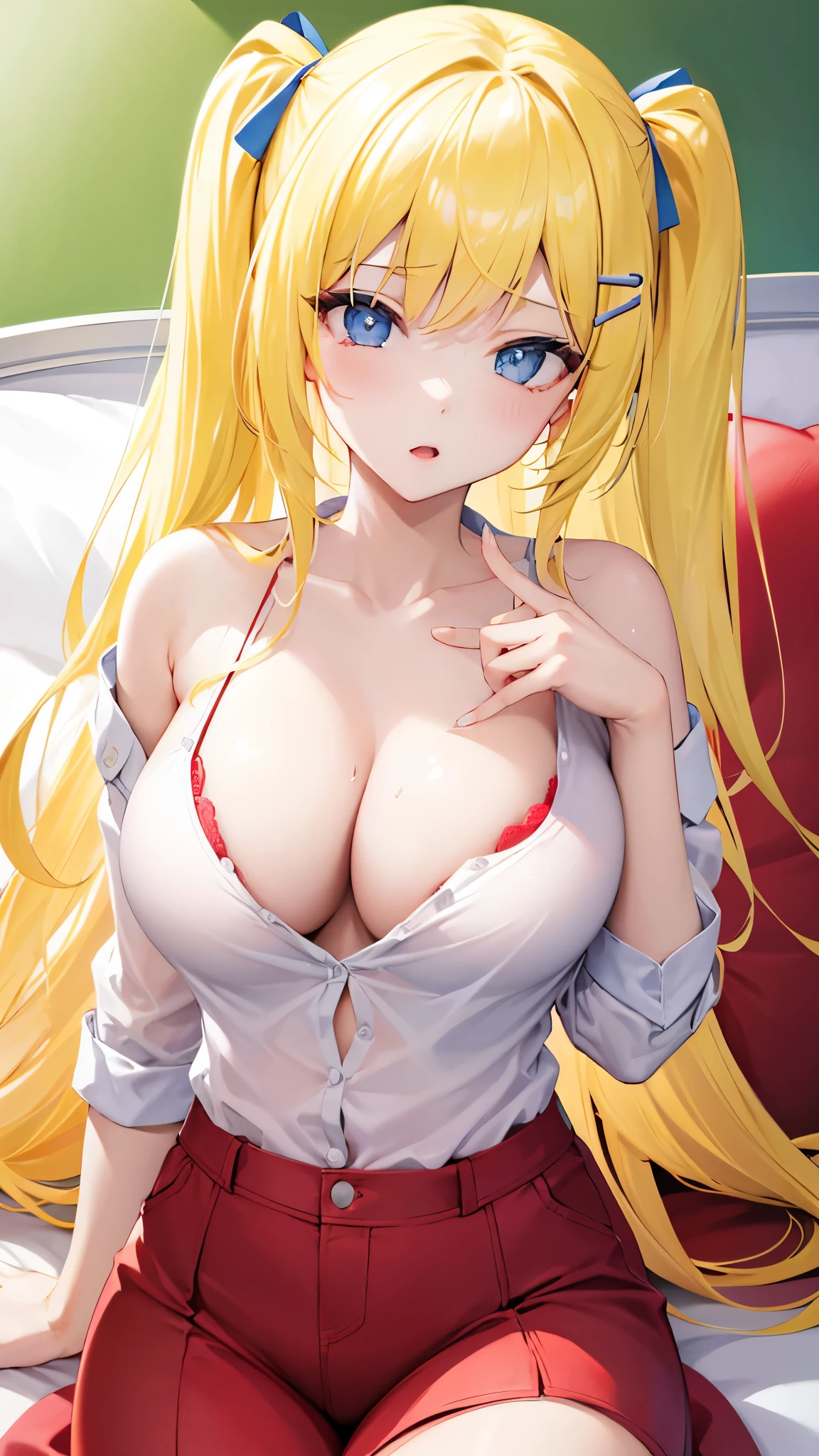 A woman,Open the shirt in front of the chest,4K,HD