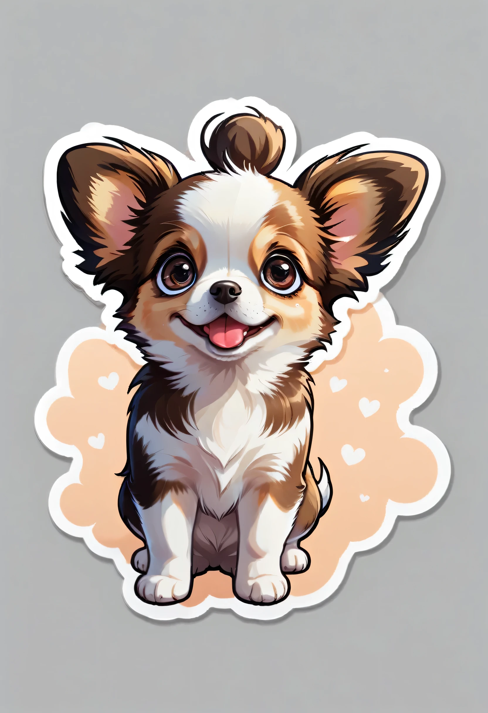 1 sticker, puppy, Papillon,  Round eyes, Cute eyes, Cute gestures, Cute expression, Simple Background