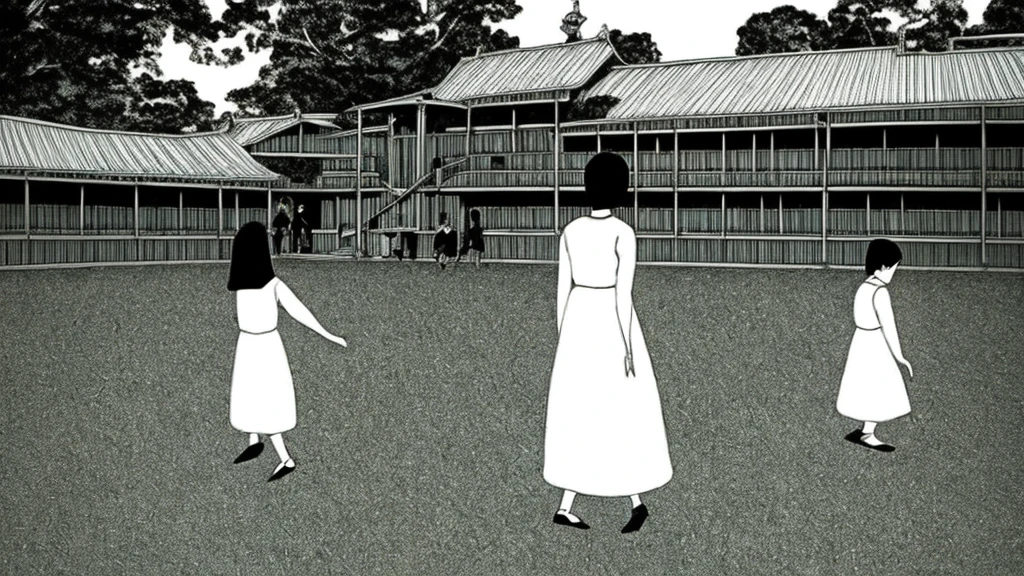 A girl is playing in the schoolyard