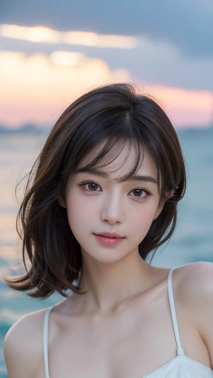 (最high quality、8k、32k、masterpiece、Hmph:1.5)、cute日本人女性の写真、Very short bob hair、whole body、Surface Focus、White Bikini、Seaside Background、Viewer search x4、(8k、RAW Photos、最high quality、masterpiece:1.2)、(Realistic、Realistic:1.37)、1 girl、cute、Professional Lighting、Photon Mapping、Physically Based Rendering、Gradient brunette hair、Short Curly Hair、good looking、Excellent image quality、High resolution、1080p、(Beautiful Face)、(Detailed facial depiction)、(Detailed Hand Explanation)、(Masseter region)、(Detailed CG)、 Extreme light and shadow、Brown Hair, With bangs, (Layered Short Hair), (big: 1.5), Beautiful Eyes, スリットの入ったBeautiful Eyes, double eyelid, (Cat face), (cute Face), cute Smile, (Shut your mouth.), (cute), Soft Skin, whole bodyを見せる, Surreal, Very detailed, high quality, (A beautiful college girl with short hair playing in the sea), ((詳細な非常にcute女子大生), ((big胸 It can be seen even through clotheasterpiece、Rich details、(exquisite features)、(Best image quality)、(masterpiece)、(Fine grain)、Delicate clavicle、Various poses、Don'Don'Staring at your boyfriend、profile、Shot on the coast、White Bikini