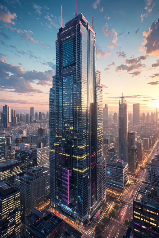Masterpiece, ultra-realistic, 16K UHD,
overlooking,
An intricately detailed apartment building in the style of Midgar City, surrounded by a sprawling cityscape at dusk,
detailed architecture, towering structures, neon lights,
8K resolution, Highly detailed textures, detailed windows, balconies, and antenna arrays,
sharp focus on the building's distinctive spiky structure,
cinematographic lighting, focusing on the building's silhouette against the twilight sky,
detailed cityscape in the background, with a mix of high-rise buildings, streets, and vehicles,
the cityscape shrouded in a