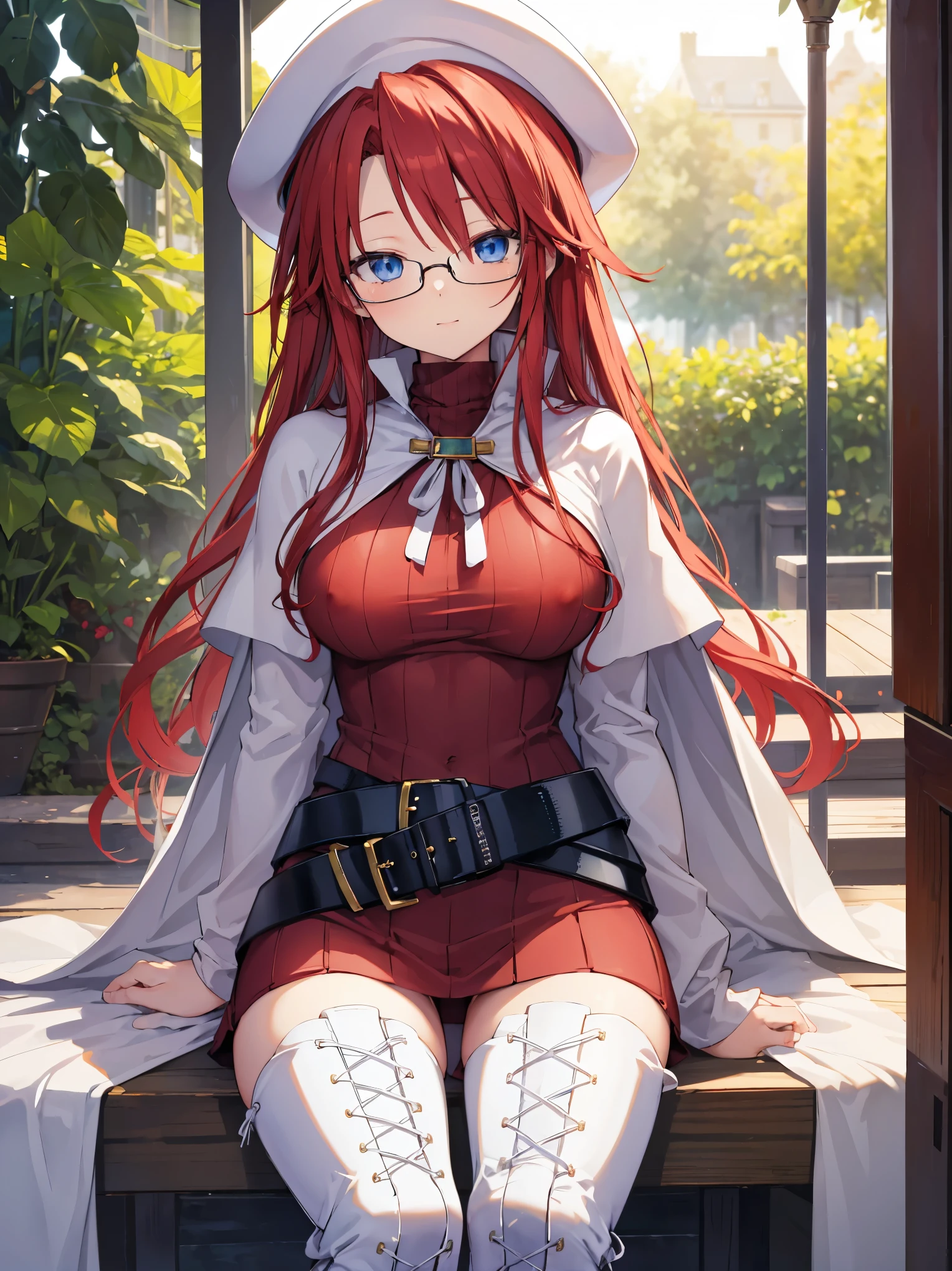 pov,(nsfw:1.2),summonnightaty, aty, (young:1.3),long hair, blue eyes, red hair, large_beret, hat, glasses,
BREAK long hair, thighhighs, hat, dress, boots, glasses, belt, cape, sweater, zettai ryouiki, beret, thigh boots, white footwear, ribbed sweater, loose belt,solo,
BREAK outdoors, fantasy,on_the_ship,on_the_ship's_railing
,
BREAK (masterpiece:1.2), best quality, high resolution, unity 8k wallpaper, (illustration:0.8), (beautiful detailed eyes:1.6), extremely detailed face, perfect lighting, extremely detailed CG, (perfect hands, perfect anatomy),covered_nipples,covered_navel,light_smile ,(half_eyes:1.4),sword,armpit,sleepy,dynamic_sitting,barrel,red_sweater,apart_legs,magical_effect,spread_legs, have_a_book,open_mouth,teacher,