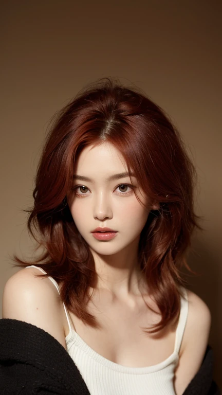 Short but voluminous red hair like a lion&#39;mane，full nude，