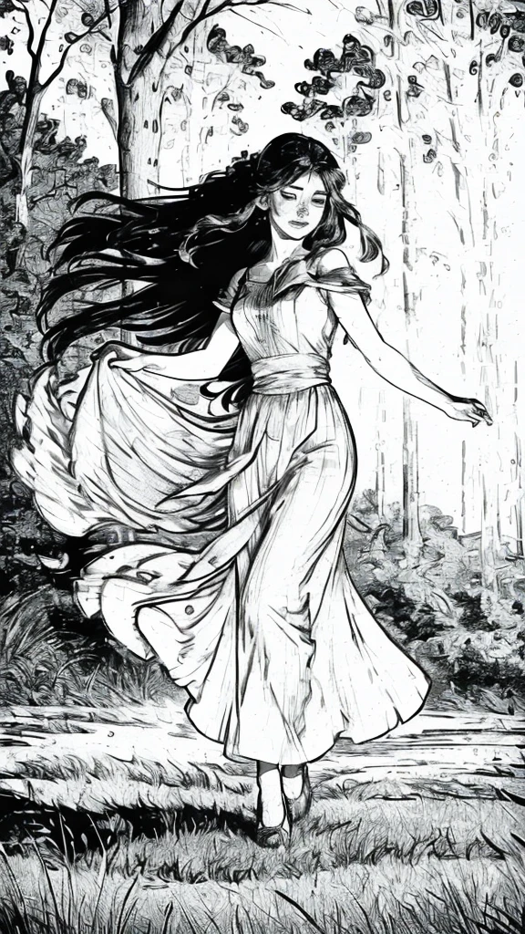 (best quality,4k,8k,highres,masterpiece:1.2),ultra-detailed,(realistic,photorealistic,photo-realistic:1.37),black and white photography,a girl dancing,beautiful countryside scene,soft sunlight streaming through the trees,gentle breeze rustling the tall grass,delicate flowers blooming in the foreground,peaceful atmosphere,serene and tranquil,sense of  and joy,graceful movements,flowing dress and hair,expressive eyes and radiant smile,vivid contrast between light and shadow,classical music playing in the background,subtle emotion captured in every frame,grainy texture adding depth and nostalgia,timeless beauty and elegance, capturing a moment frozen in time, evoking a sense of wonder and nostalgia.