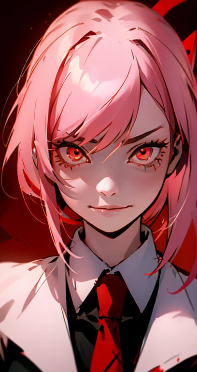 Anime Girl,, A sarcastic smile,Bright red eyes,teeth, Detailed anime art digital, Yandere intrincado, Black shirt, Red tie, contour,Gapmoe Yandere, 光秃秃的teeth流口水, Yandere, Clean and detailed anime art, Gapmoe Yandere Grimdark, Detailed anime art, Poca Maguca, highly detailed angry anime face, Retrato Gapmoe Yandere Grimdark, fear!! Very detailed