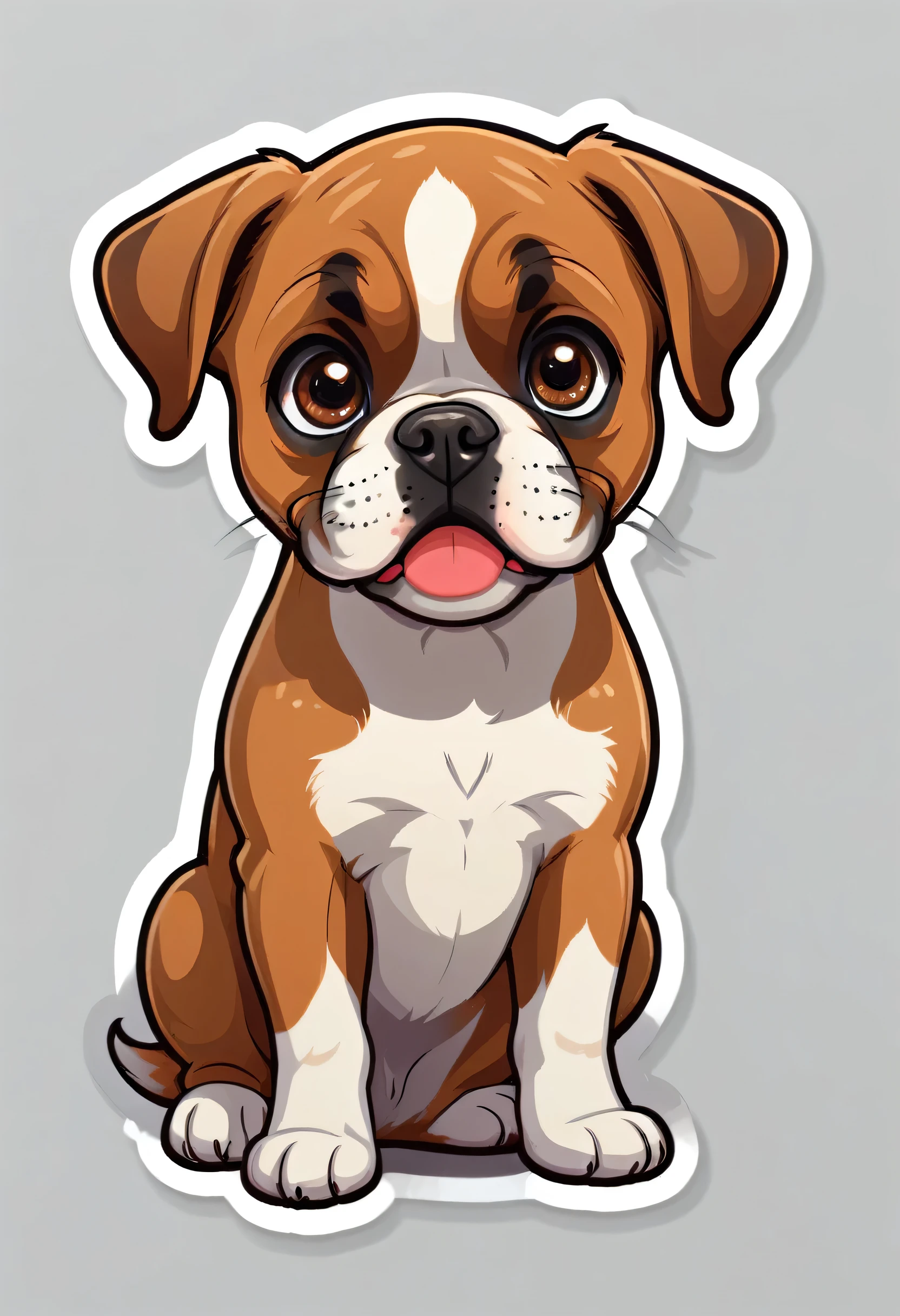 1 sticker, puppy, boxer  ,  Round eyes, Cute eyes, Cute gestures, Cute expression, Simple Background