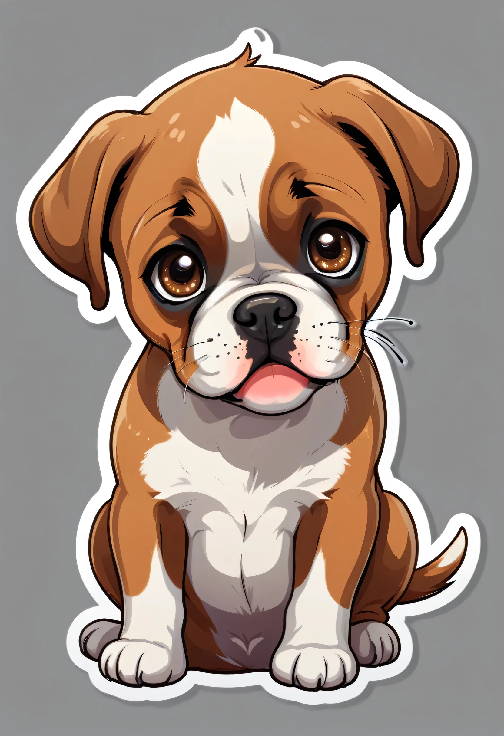 1 sticker, puppy, boxer , Round eyes, Cute eyes, Cute gestures, Cute expression, Simple Background