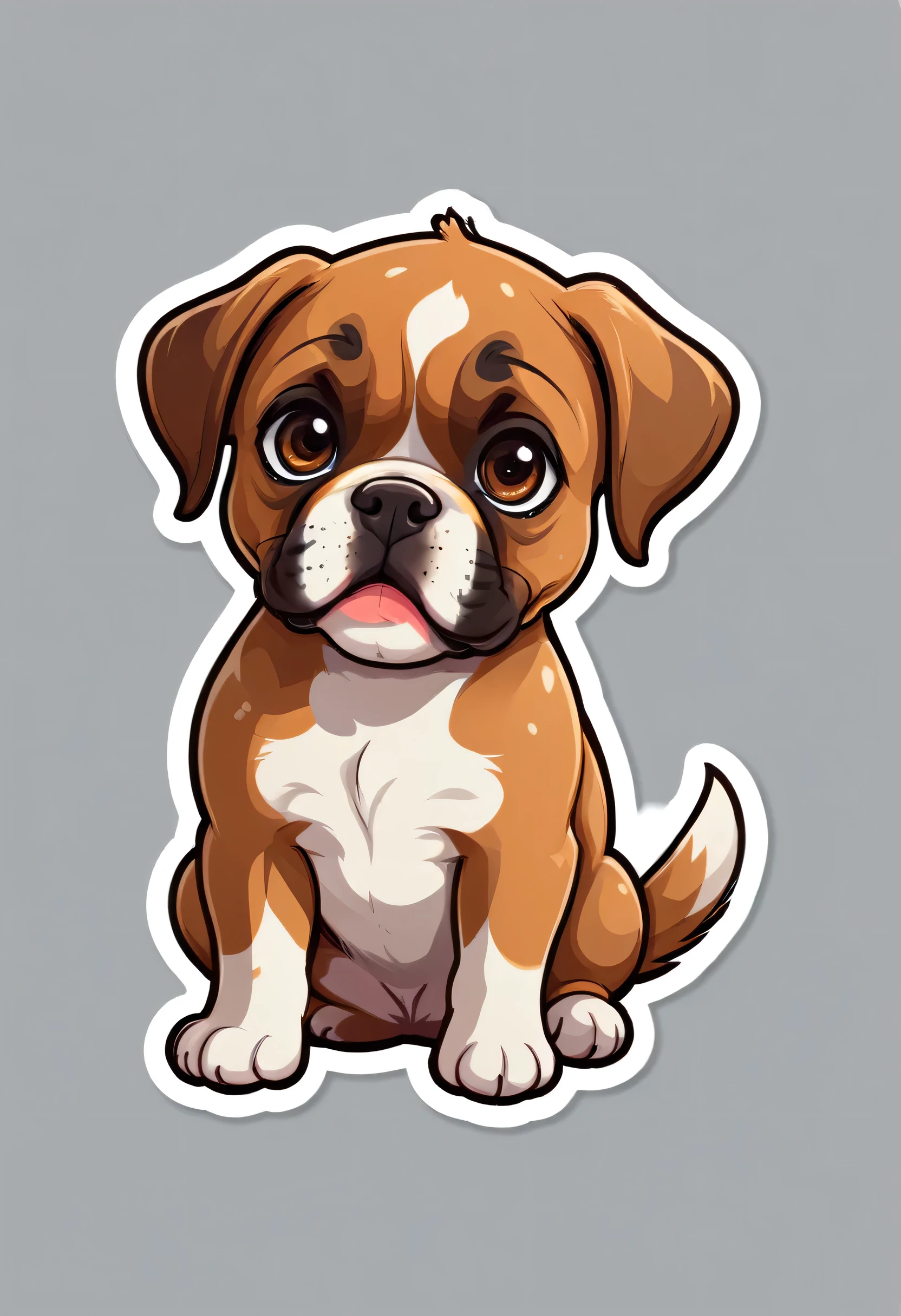 1 sticker, puppy, boxer , Round eyes, Cute eyes, Cute gestures, Cute expression, Simple Background