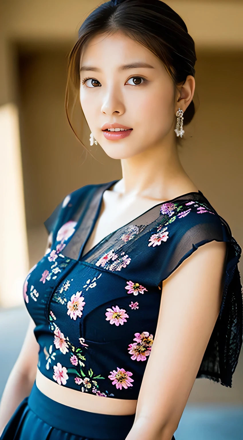 (Plain dark blue T-shirt, Floral Print Skirt, Show beautiful thighs:1.5),
((I want to kiss you?, I want to fuck you?, cheat with me?:1.2)),
((Can you kiss my neck??, Can you touch my nipples??:1.2)),
((Come near me, Are you excited by my body??, Marry me:1.2))
((Sexy atmosphere, hold out your lips, Disheveled Hair, A sigh escapes)),
((Luxury Resort Hotel, Making love in a luxurious bed, Caressing the nipples, Complete darkness, lamp:1.2)),
((20-year-old, Shiho Sada, Elegant beautiful female announcer:1.5)),
((Earrings that match your outfit, Silver Necklace:1.2)),
((Tilt your face slightly)),
((Squint your eyes)),
((purse your lips:1.2)),
((Blushing:1.2)),
((Small breasts,Flat Chest:1.2)),
Narrow shoulders, the lines of the body are thin, Thin waist, Long, slender legs,
Ultra-detailed skin, Glossy Skin, White skin, Ultra detailed face, Ultra detailed breasts,
Ultra-detailed eyes, Slit eyes, Brown eyes, double eyelid, Beautiful thin eyebrows, Thin, long eyelashes,
Ultra-detailed lips, Fuller lips, Glossy pink lips, Flushed Cheeks, White teeth,
Beautiful actress's languid make-up, Pink lipstick, Smoky eyeshadow, Eye foundation,
Dark Brown Hair, Delicate and soft hair, Hair blowing in the wind,
(Elegantly putting your hair up, short hair, Layered:1.2),