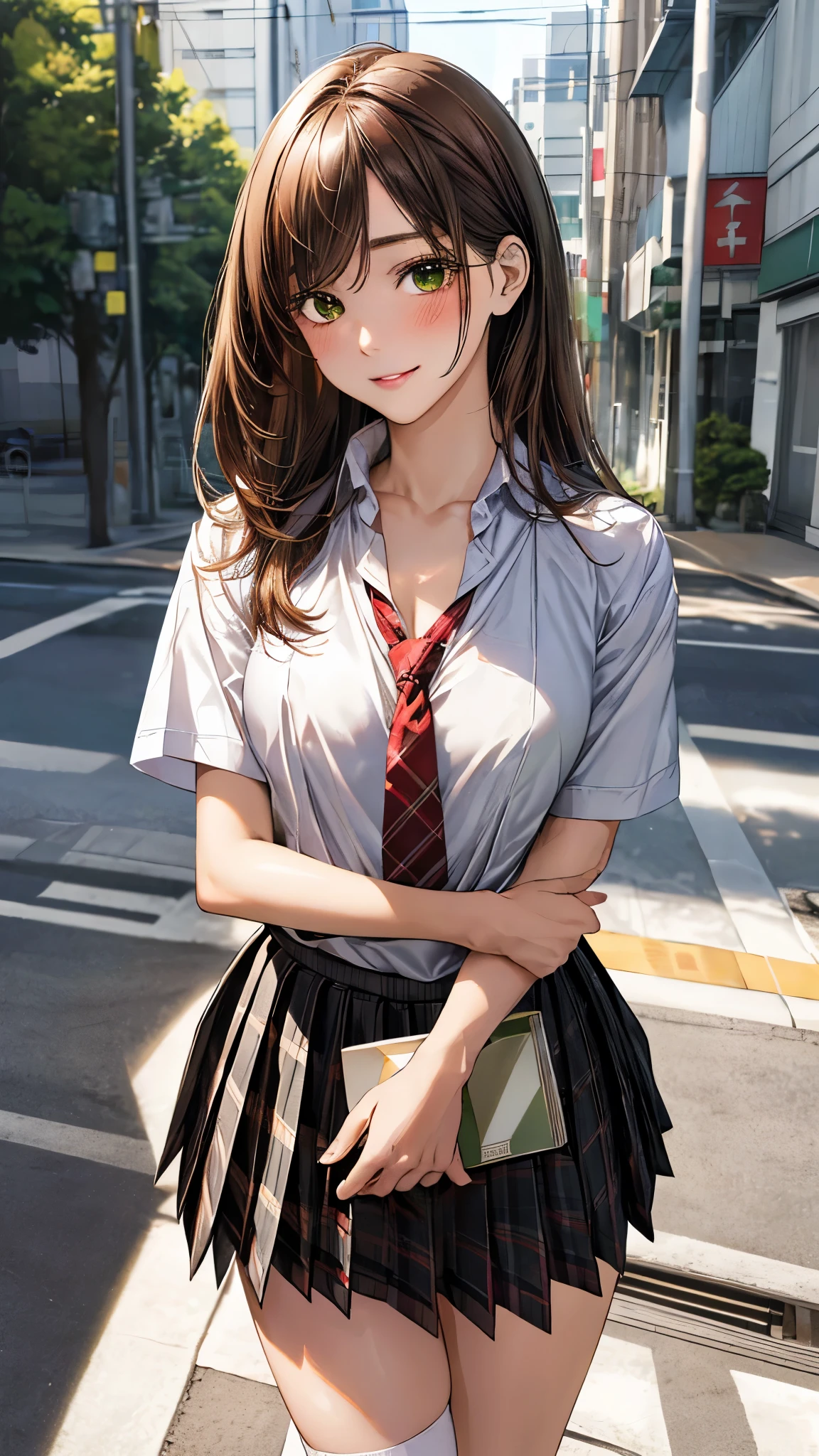 ((Highest quality, High resolution, masterpiece, detailed)),
View your audience, Cowboy Shot, Written boundary depth, Anatomically correct, 1people, female, Perfect Face, Cute and symmetrical face, Shiny skin,
(Medium Hair, Blonde), Chestnut brown eyes, Long eyelashes, (Large Breasts:0.8),
Beautiful details, Beautiful Hair, Beautiful Face, Beautiful clavicle, Beautiful body, Beautiful breasts, Beautiful thighs, Beautiful feet,
(Collared shirt, Blue pleated skirt, Red tie, necklace, Sexy Lingerie),
(Beautiful views), evening, walk, Tree-lined street, (tears, Angry expression), Skirt Lift,