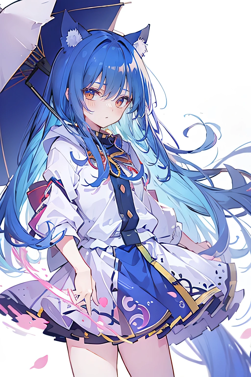 (masterpiece:1.2),Super detailed,lifelike,Expressive eyes,fair skin,perfect face shape,1 girl,
Japanese comics,Gorgeous blue hair,flowing blue hair,flowing clothes,Cat ears,Petals fall,beautiful lola,Baby Angel,
Shaking head with one hand,Cross your legs,Gentle and peaceful background,The pavilion is cool and comfortable,smile, wearing hoodie, background of tokyo,back views,snowing, winter.