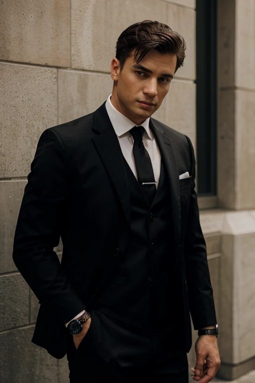 Man in black suit and watch