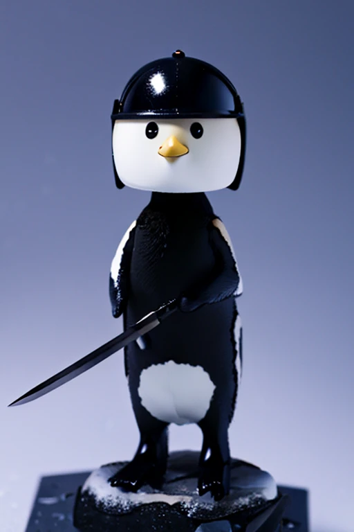 Full body ethnicity, cool Adelie penguins, pop Adelie penguins, cute Adelie penguins, diorama, simple background, helmet, Japan with sword in hand, masterpiece, best quality, very cute moment captured, depth of field, super detailed, super high res, Octadale, 8k, 16K