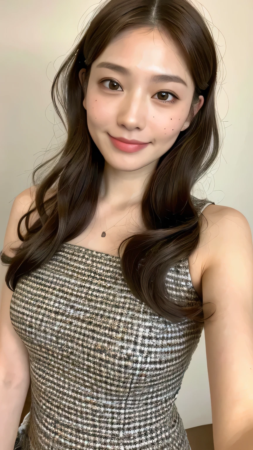 ((highest quality, 8k, masterpiece: 1.3)), 1 female, Japanese Mature,Sensual beauty: 1.3, (Hair style Brown hair Medium wave, big: 1.2), Relaxed loungewear: 1.1, Super slender face, Delicate eyes, double eyelid, Dimples,Mole, Home,relax,smile,Plump body,