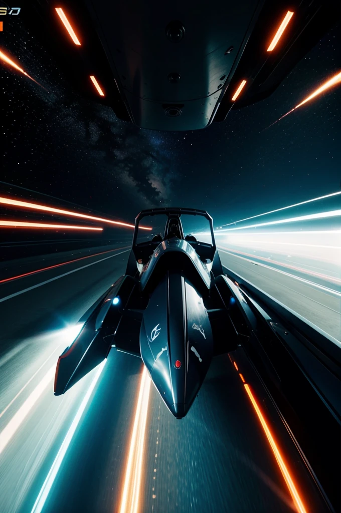 Space racing in a futuristic car at the speed of light in a retro video game