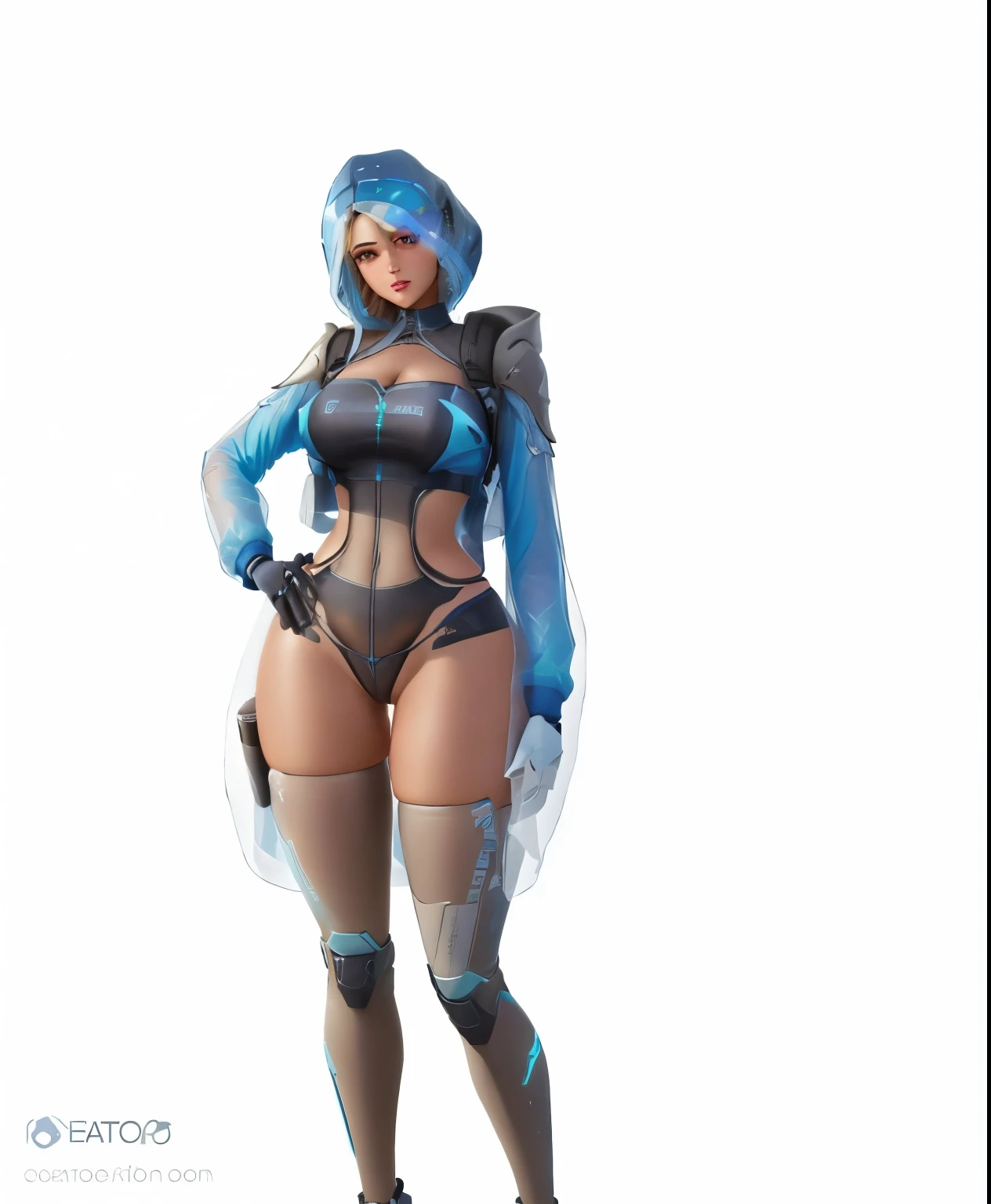 Personagem de fortnite com calcinha transparente levemente mostrando a vagina coxas grossas um top transparente seios grandes levemente mostrando os mamilos 