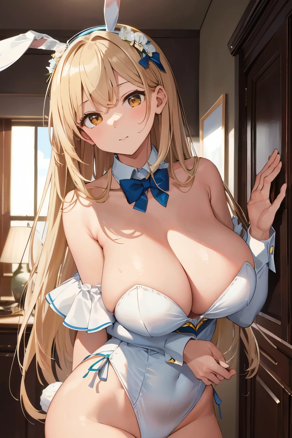 masterpiece, best quality, finely detailed, high resolution, extremely delicate and beautiful, (bunny girl), (huge breasts)