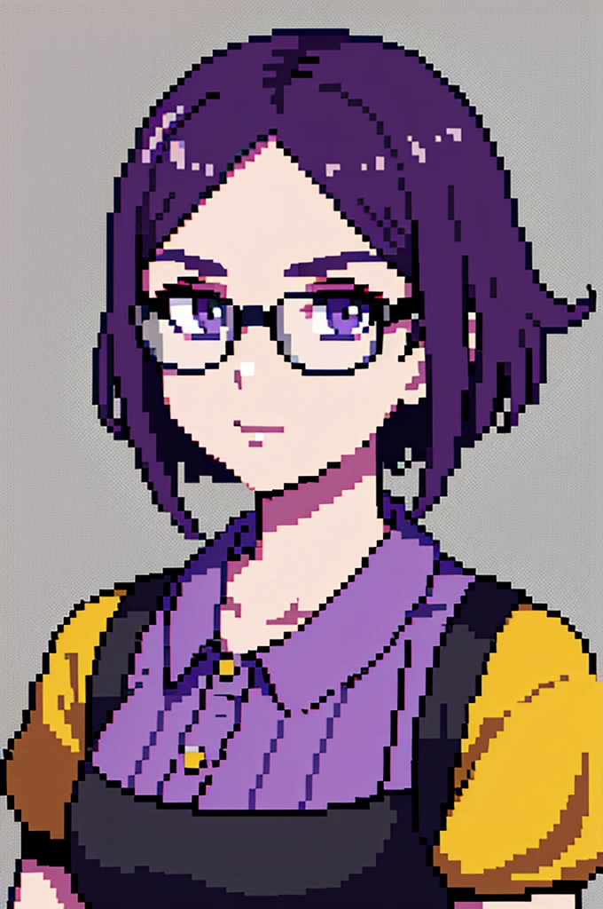 (Obra de arte, Maximum quality, melhor qualidade) girl, face only, black and purple hair, round glasses, pixel art, short hair