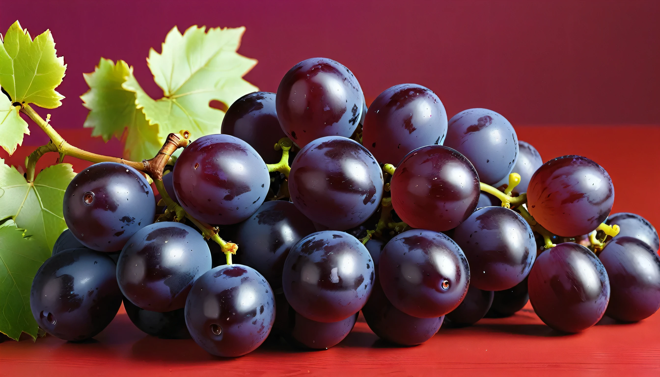 close-up photo of 5 purple grape in the red table