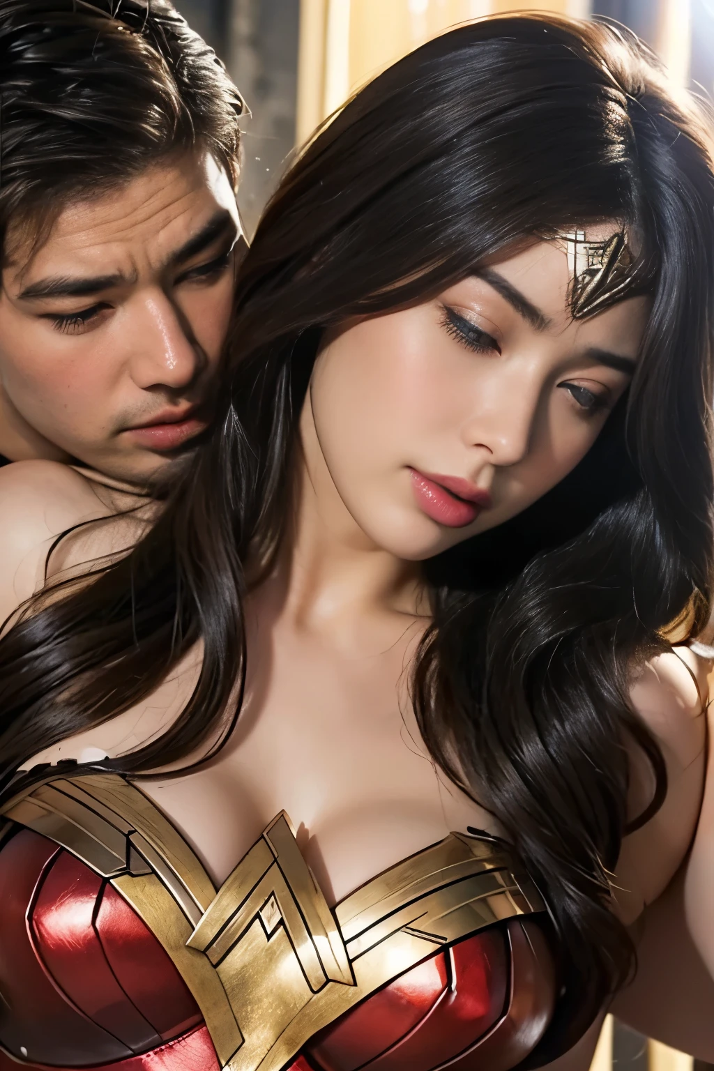 私はWonder Womanです、完璧なWonder Womanの衣装,Kneel,押しDefeated,Defeated,A man mounts me,Face grabbed、Hug from the front,Hugged,Being strangled,You can hold it,Leaning on the man,Hugged,Can be lifted,Men lick my face with their tongues,The guys lick my head with their tongues,Men lick my hair with their tongues,My body is licked by men,sleeping face,Close ~ eyes,Open your mouth,Tired face,Face of Suffering,sleeping face,Being slapped in the face,Getting punched in the face,Fighting with men,Fight with the men,Surrounded by men,,Caught between the men,Being held back by men,Entanglement with males, Attacked by men,Brown Hair, masterpiece、beautiful girl、fine 目、puffy eyes、highest quality, 超High resolution, (reality: 1.4), Cinema Lighting,so beautiful、Beautiful Skin、(超reality的な)、(High resolution)、(8k)、(Very detailed)、(beautiful and fine 目)、(Very detailed)、 Detailed face、Diagonal bangle hair、Brown Hair、20-year-old、Wonder Womanのコスプレ,Wonder Woman