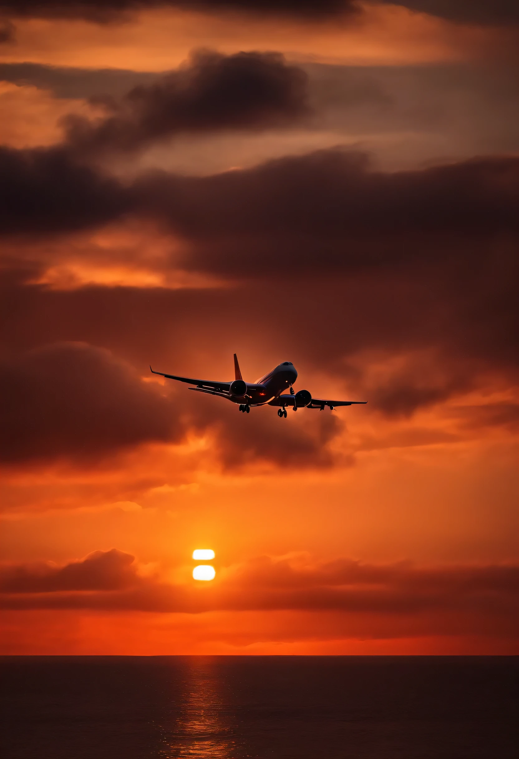 Close-up of cloudy sunset and airplane flying in the sky, Amazing skies, Amazing skies, Stunning sunset, brilliant sunset, A very colorful heaven, Amazing reflections of the sky, Colorful clouds, colorful sunset, Sunset clouds, Cloudy sunset, Glowing clouds, fire in the sky, Fire reflection, Spectacular sunset, Beautiful sunset, Colorful sky, Fire from the sky。rear