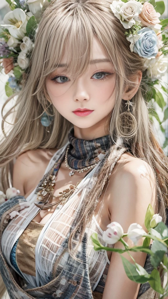 (RAW shooting, Majestic:1.3, 32k:1.5, highest quality, masterpiece, Ultra-high resolution), Perfect dynamic composition:1.3, (heavy snow, On the Cliff:0.7, Majestic背景:0.7, Expressions of sadness:0.9), Highly detailed skin and facial textures:1.3, Wet slim woman:1.0, Random Shot, Fair skin:1.2, Mystical Expressions:1.0, Incredibly slim body:1.2, beautiful:1.1, とてもbeautiful顔:1.1, Water droplets on the skin, (Rain drips down on my body:1.1, Wet body:1.1, Wet Hair:1.1), (Standing Pro:1.1, With a wet bouquet:1.2, Wet blouse:1.2, Warm mink coat:1.2, Wool scarves:1.3), Shapely breasts, (beautifulエロティシズムを醸し出す大きな瞳:0.5, beautifulエロティシズムを醸し出す唇:0.5), Too erotic, Very sweet atmosphere, necklace, Earrings, bracelet