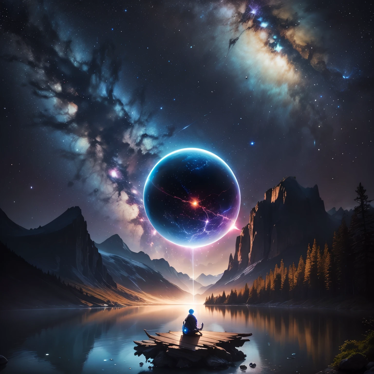 Milky Way, Interstellar, solar system, lake, wood, thunderstorm, Neon Blue, Water Balls, Demon Overlord,