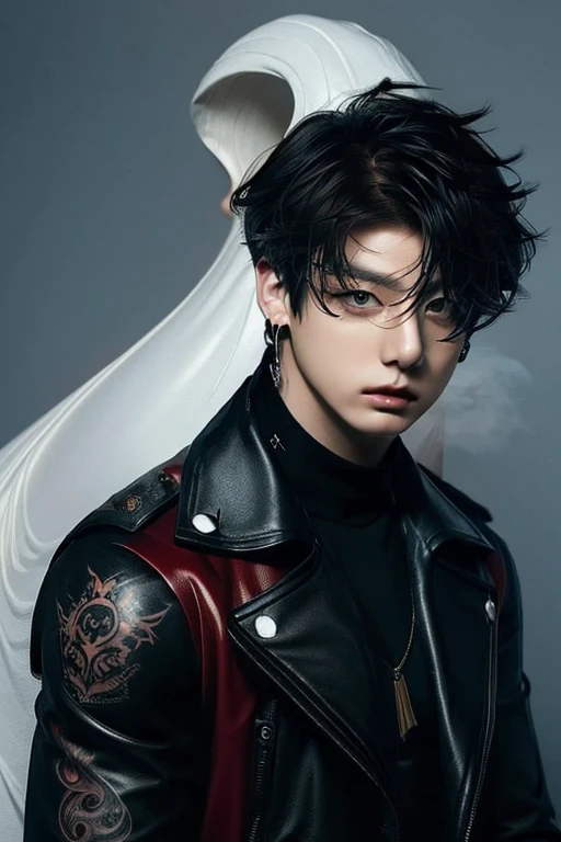 (((Jeong Jungkook))), BTS Jeon Jungkook, armed force, brigadier general clothing, long trench coat, gray black red leather clothing, T-shirt, muscular man, man with good body, weapons, war field with helicopters and a squad, Jeong Jungkook from special squad, Ultra resolution, perfect resolution, masterpiece, Highlighted sign, body tattoos, (Frowning of the eyebrows sinister look, elegant) ((Luminous aura Galactic Glow Smoke, masterpiece, best quality, stylized face, Low cut short hair Mohican Elegant)) (perfect face), (Sunglasses), (Harness long sleeves, gloves) Deep darkness black snow, Lying on the ground. (Red Sapphire AI, Ivory gold perfect AI), Opera Pheasant Tail, perfect sharpness (elegant, very pale skin) (helicopter background, bright colors, beautiful scenery) (handsome gentleman Jungkook) "Asian boy BTS Jeon Jungkook ", cinematic, dark fantasy
