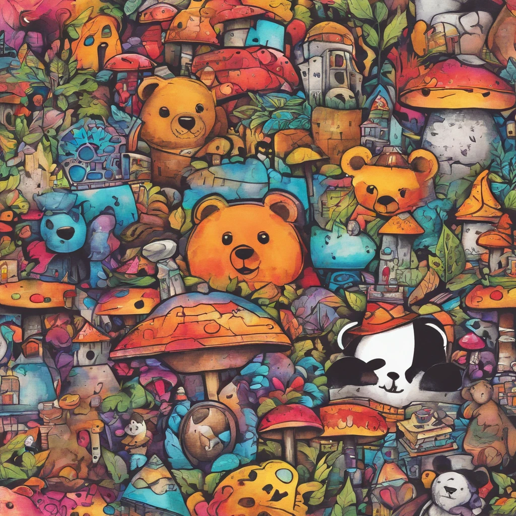 Stickers,Watercolor, witch, Bear, しろBear,Panda,stuffed toy,Mascots,Plot a prank, In the dark forest, Strange mushrooms,