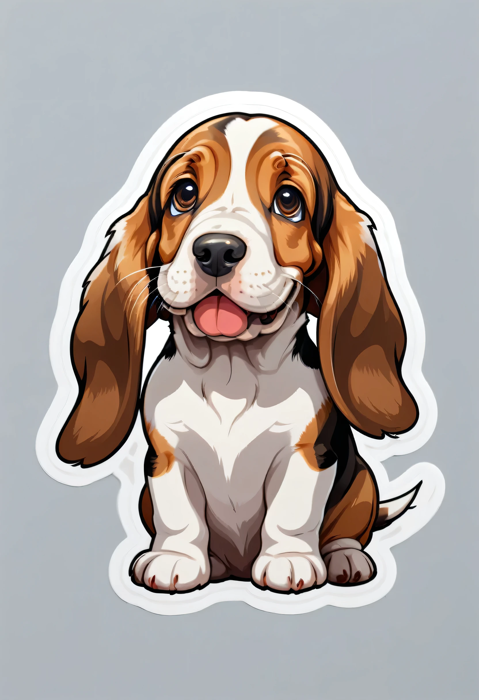 1 sticker, puppy, Basset Hound , Round eyes, Cute eyes, Cute gestures, Cute expression, Simple Background