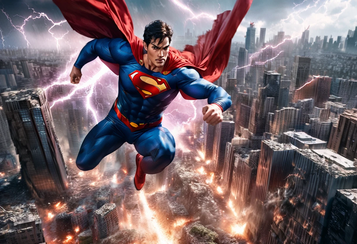 (superman,flying,save the day,robot,attacking,downtown,rescue,city,skyscrapers,destruction)
(best quality,ultra-detailed,realistic:1.37),(photography,comic book style),vibrant colors
(lightning, dramatic lighting)