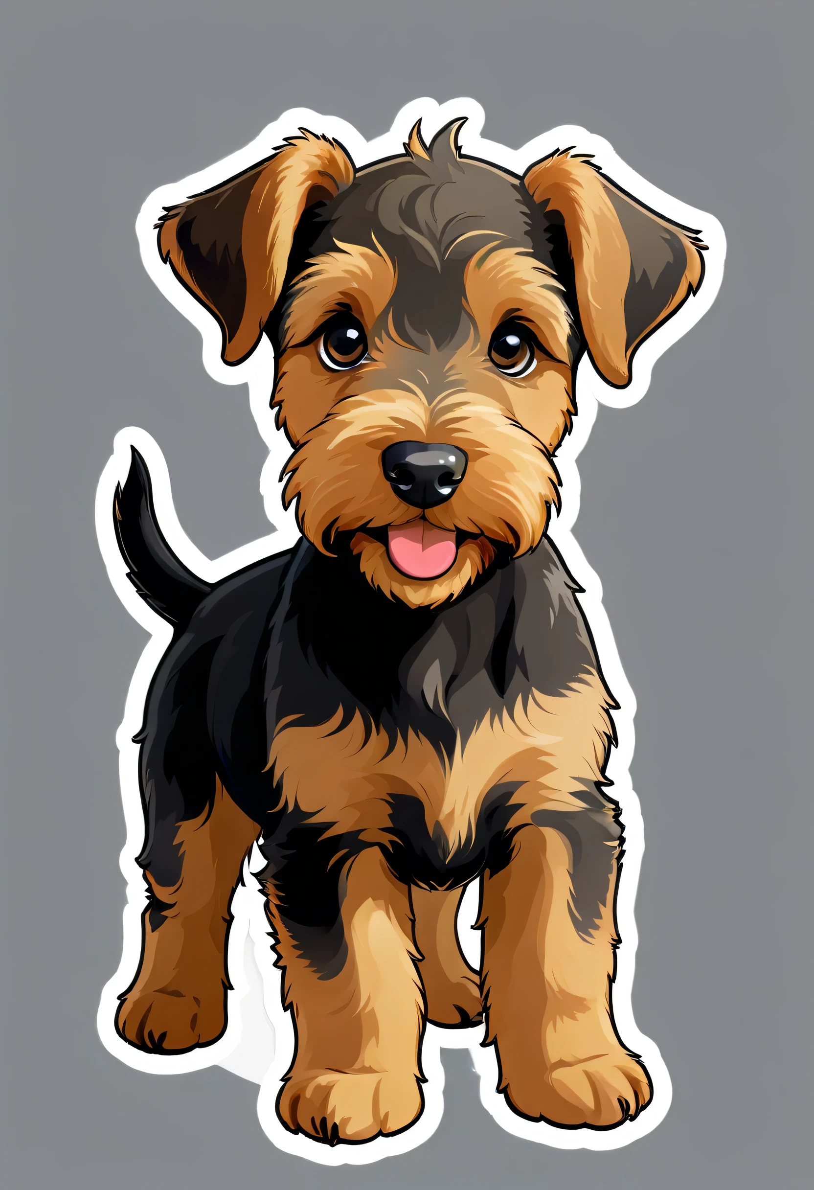 1 sticker, puppy,  Airedale Terrier,  Round eyes, Cute eyes, Cute gestures, Cute expression, Simple Background