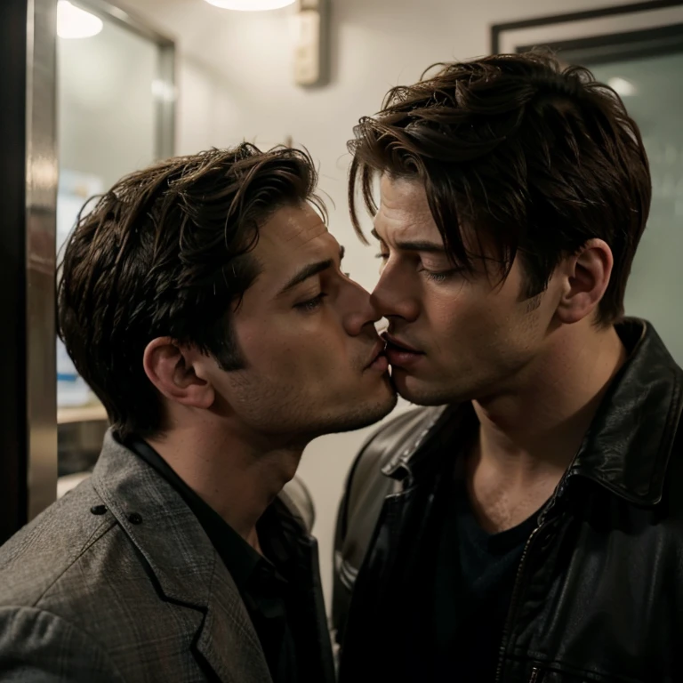 Castiel e Dean Winchester de supernatural se beijando 