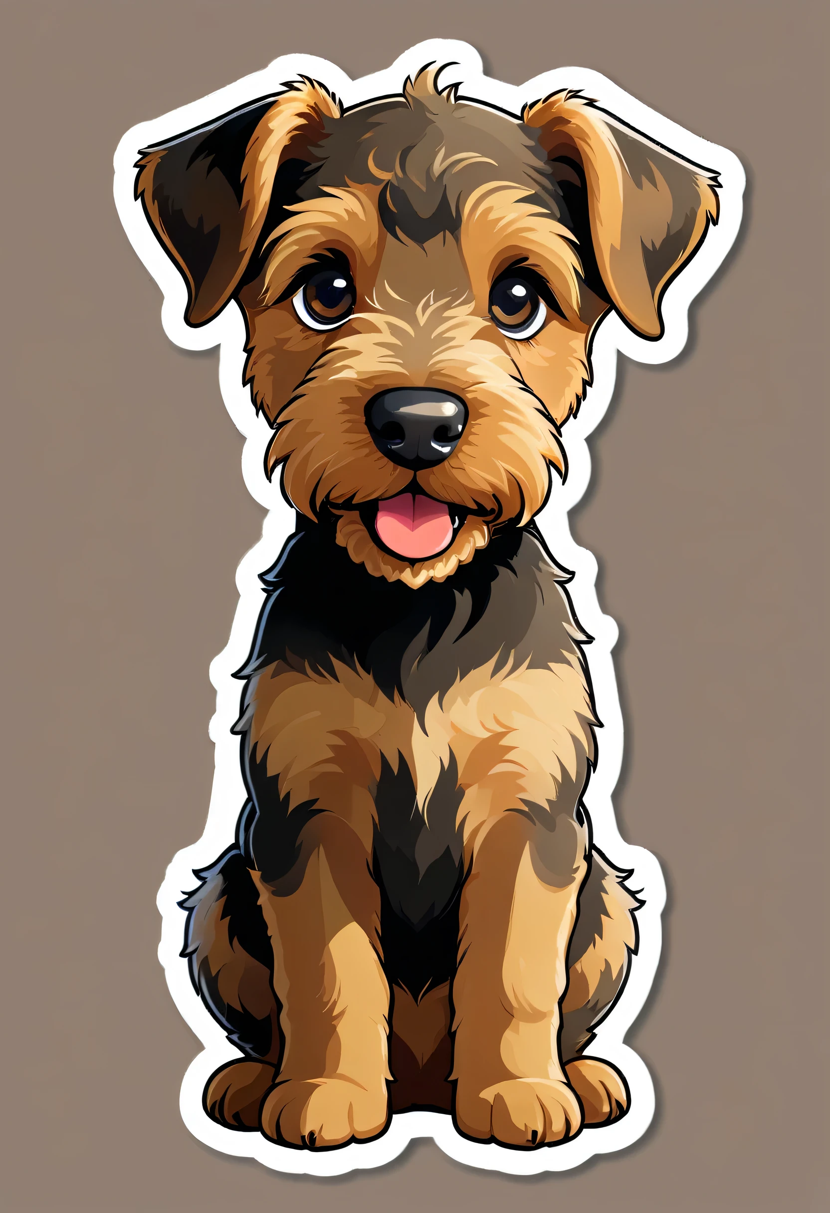 1 sticker, puppy,  Airedale Terrier,  Round eyes, Cute eyes, Cute gestures, Cute expression, Simple Background