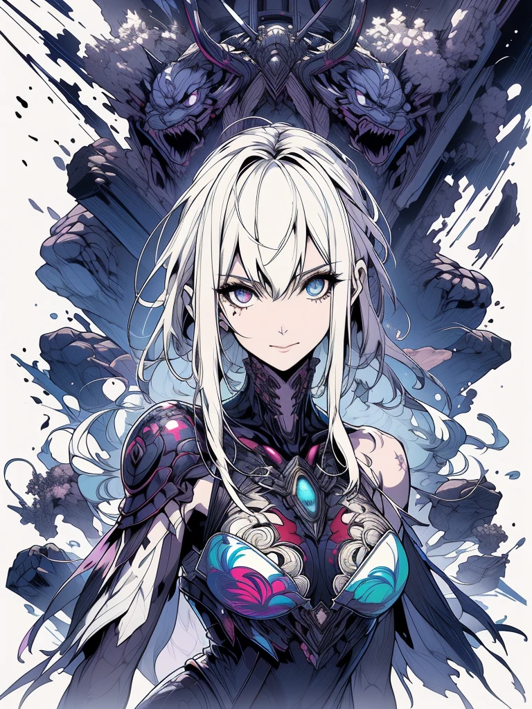 gwenpool, ((assassin style)),((Doragon)),water world,Colosseum,saibe,tattoo,no clothes,Savage,small bust,robot hand,Shoulder-length messy hair, no clothes,Detailed beautiful face,Delicate and beautiful eyes,shield,happy, mail, Super fine skin,Beautiful slim style anime girl, Super detailed painting, Luminism, Concept art by Carne Griffiths and Wadim Kashin, 4K resolution, Fractal isometric detail bioluminescence , 3D rendering, octane rendering, complexly detailed , ish, Trending isometric center hyperrealistic cover photo awesome full color on artstation, Hand Painted , Gritty, Realistic Mucha , complex, Hit definition , ish,rough sketch, Thick lines, on the paper, (saiber punk:1.4), frills,lace,frills,lace,frills,lace
BREAK
((Cool oversized chainsaw in hand)), ((Super large cool weapon machine)),open stance, Action pose,
White background,simple background,Wide-angle lens