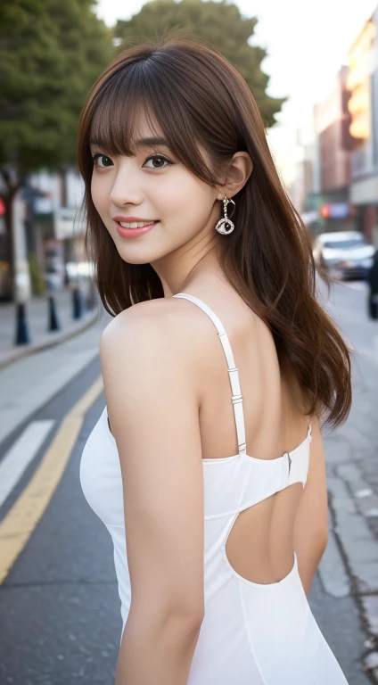 8K, masterpiece, RAW Photos, Highest quality, Realistic, extremely detailed CG unity 8K wallpaper, Written boundary depth, Cinematic Light, Lens flare, Ray Tracing, (Very beautiful face, Beautiful Lips, Beautiful Eyes), Intricately detailed faces, ((Ultra-dense skin)) 1 Girl, In the Dark, Deep Shadow, Cute Korean Girl, K-POPアイドル, 1 Girl, (Very slim slender fit-muscled body:1.3), ((Looking at the audience)),(大きなsmile:1.3), (Tight lace blouse), (Hot pink collar blouse), (Sleeveless) , (Fashion City Night, Dark Night, (Neon Signs), (Blurred Background), Fashion Street Night),(No people in the background:1.3), bracelet, necklace, Clear Eyes, (White skin), (Big eyes), look forward to, ((Upper Body Shot)), ((White panties)),(Brown Hair), (Looking at the audience:1.3) Open chest, Very slim, , Backtrack, Shrapnel,smile , Short Hair,From the side